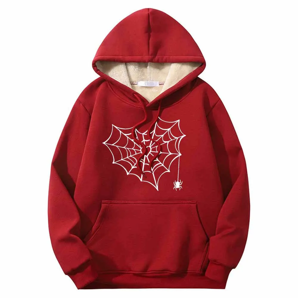 Heart Spiderweb Pattern Warm Fleece Sherpa Lined Hoodie sold by GTHIC product image thumbnail 2
