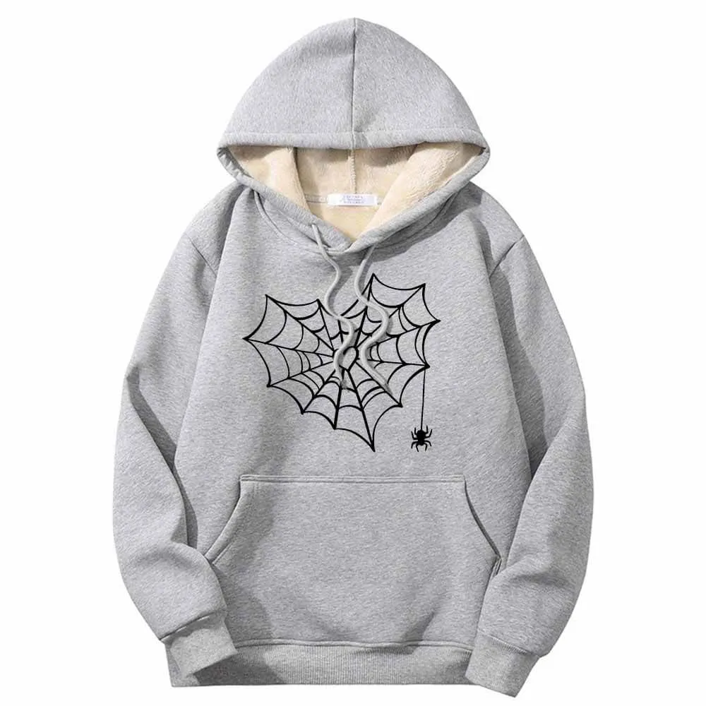 Heart Spiderweb Pattern Warm Fleece Sherpa Lined Hoodie sold by GTHIC product image thumbnail 5