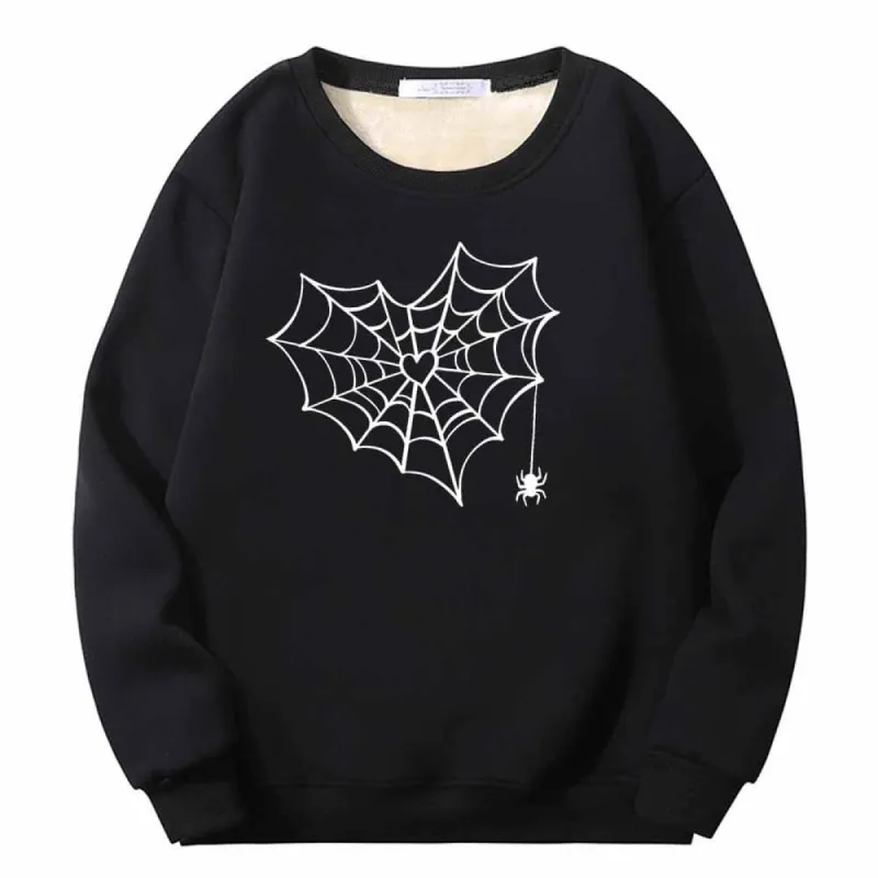 Heart Spiderweb Pattern Crew Collar Fleece Sherpa Sweatshirt sold by GTHIC