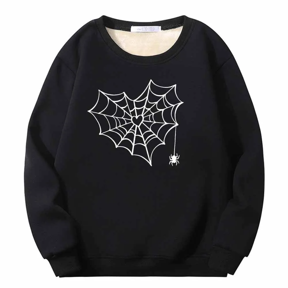 Heart Spiderweb Pattern Crew Collar Fleece Sherpa Sweatshirt sold by GTHIC