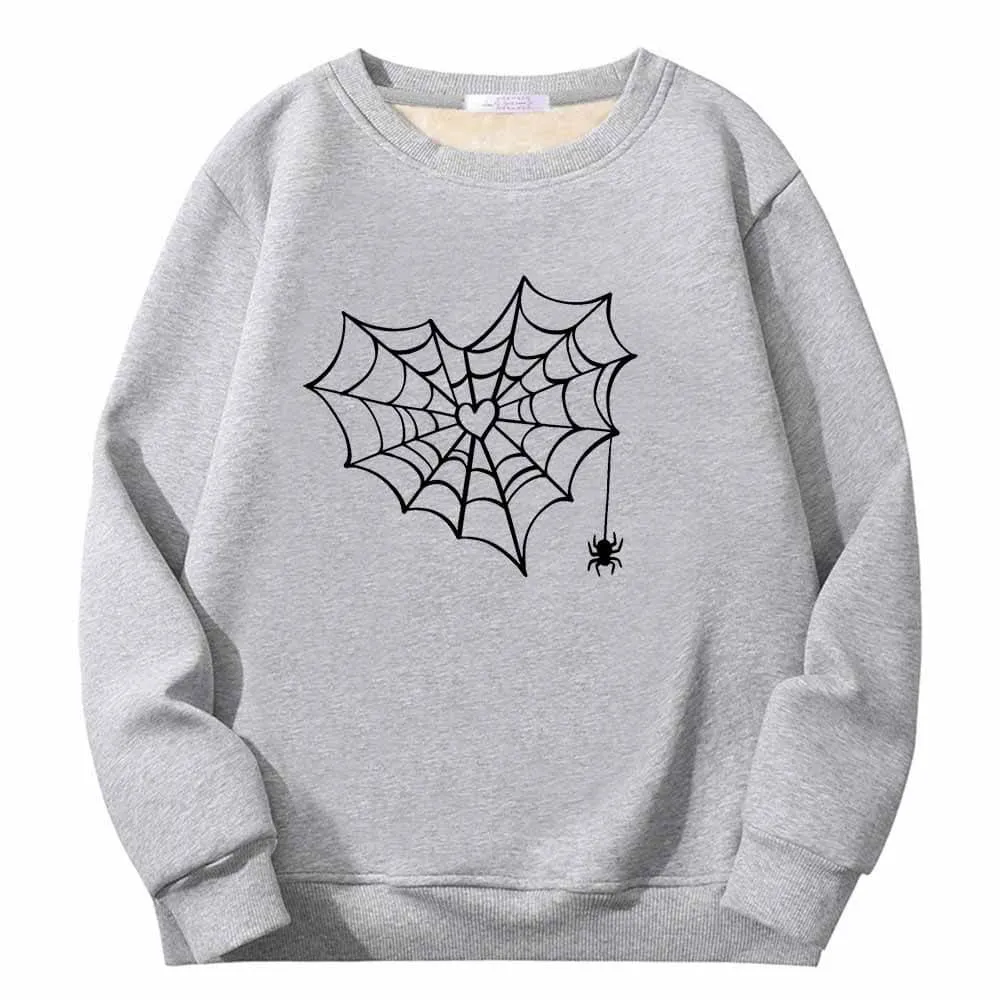Heart Spiderweb Pattern Crew Collar Fleece Sherpa Sweatshirt sold by GTHIC product image thumbnail 5