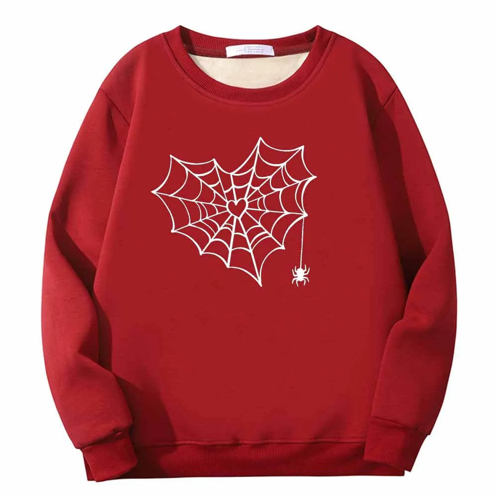 Heart Spiderweb Pattern Crew Collar Fleece Sherpa Sweatshirt sold by GTHIC product image thumbnail 2