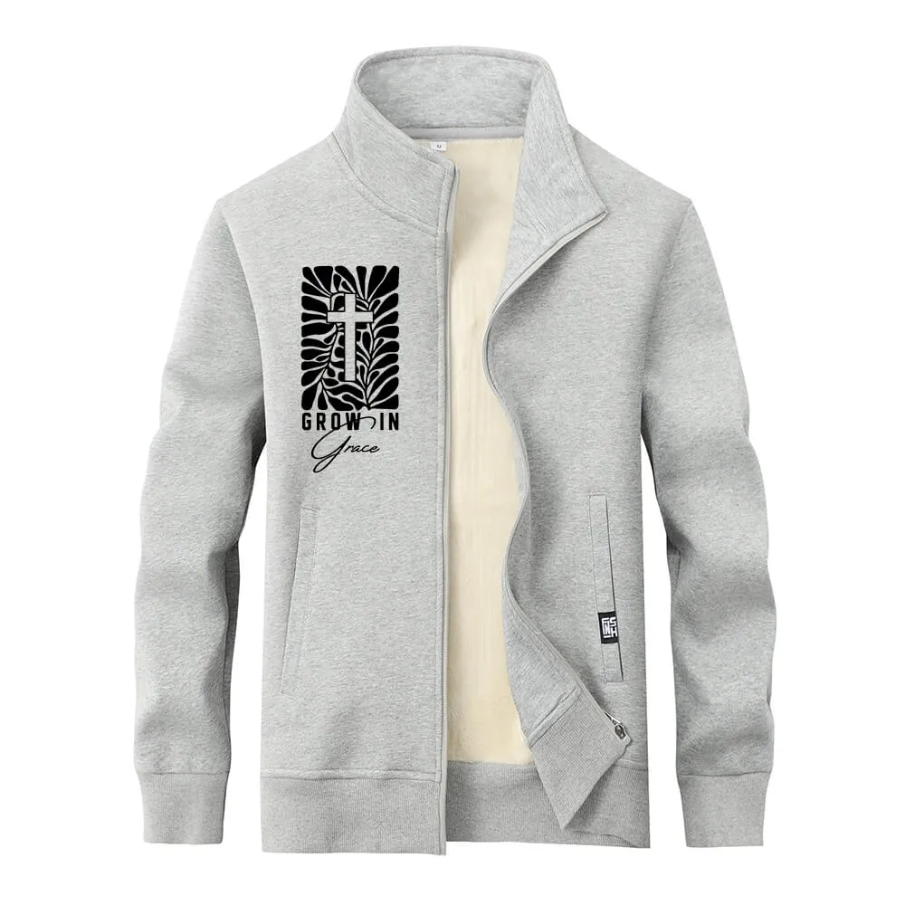 Grow In Grace Cross Stand Collar Zip Fleece Sherpa Cardigan sold by GTHIC product image thumbnail 4