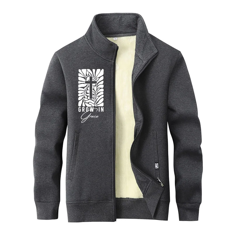 Grow In Grace Cross Stand Collar Zip Fleece Sherpa Cardigan sold by GTHIC product image thumbnail 3