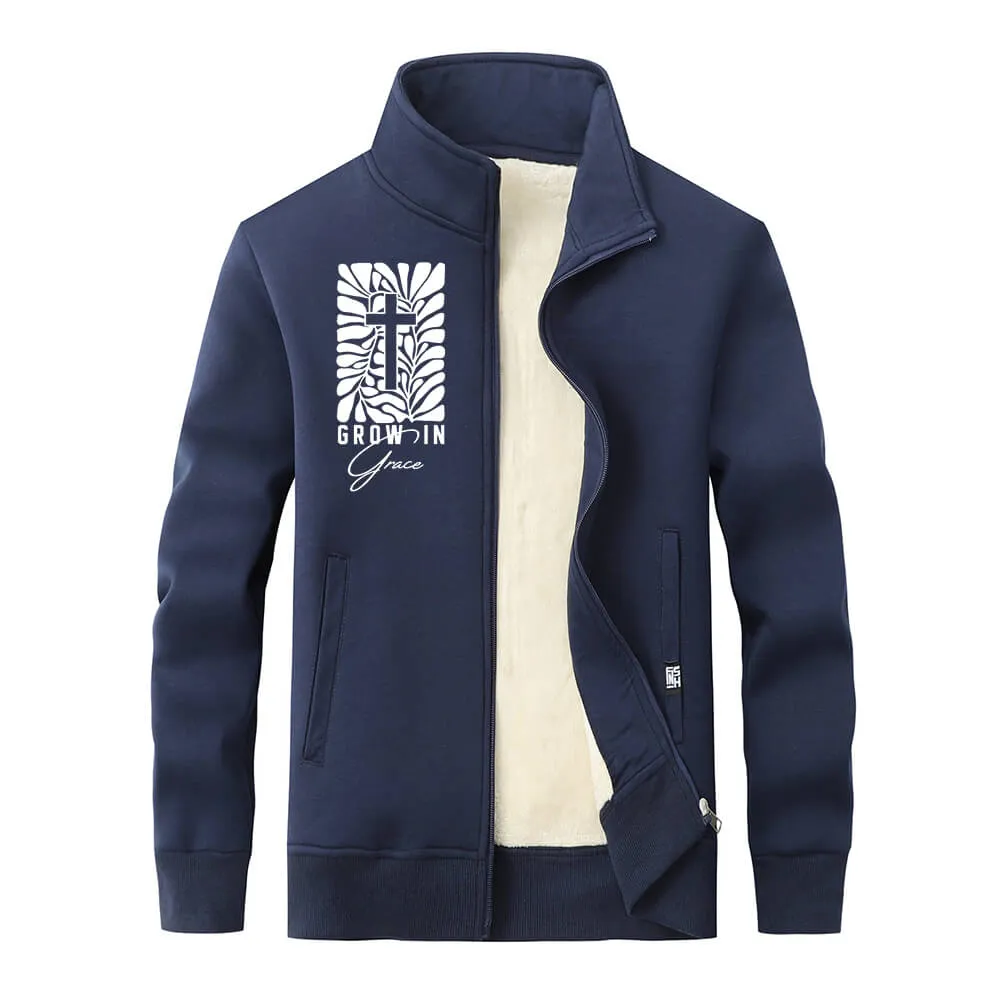 Grow In Grace Cross Stand Collar Zip Fleece Sherpa Cardigan sold by GTHIC product image thumbnail 2