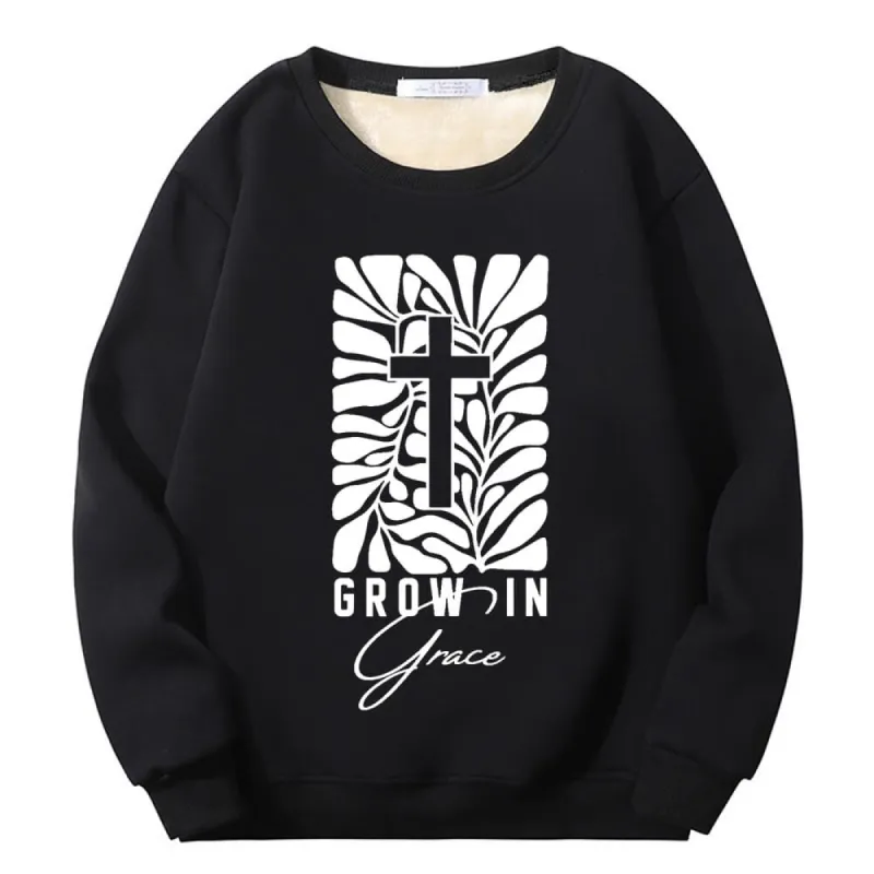Grow In Grace Cross Crew Collar Fleece Sherpa Sweatshirt sold by GTHIC