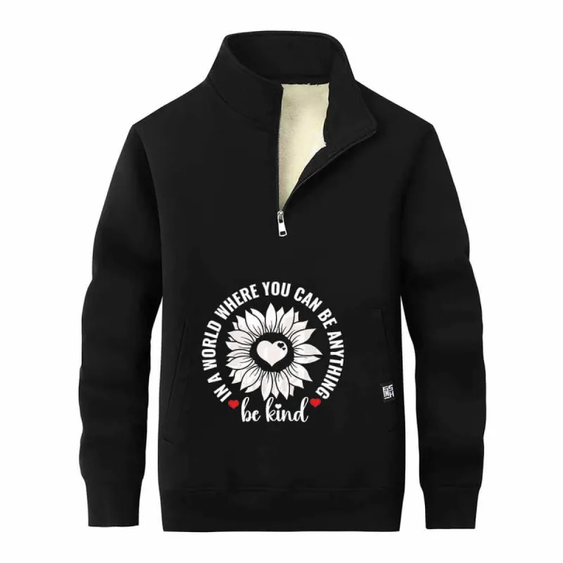 Be Kind Heart Flower Fleece Stand Collar Zip Sweatshirt sold by GTHIC
