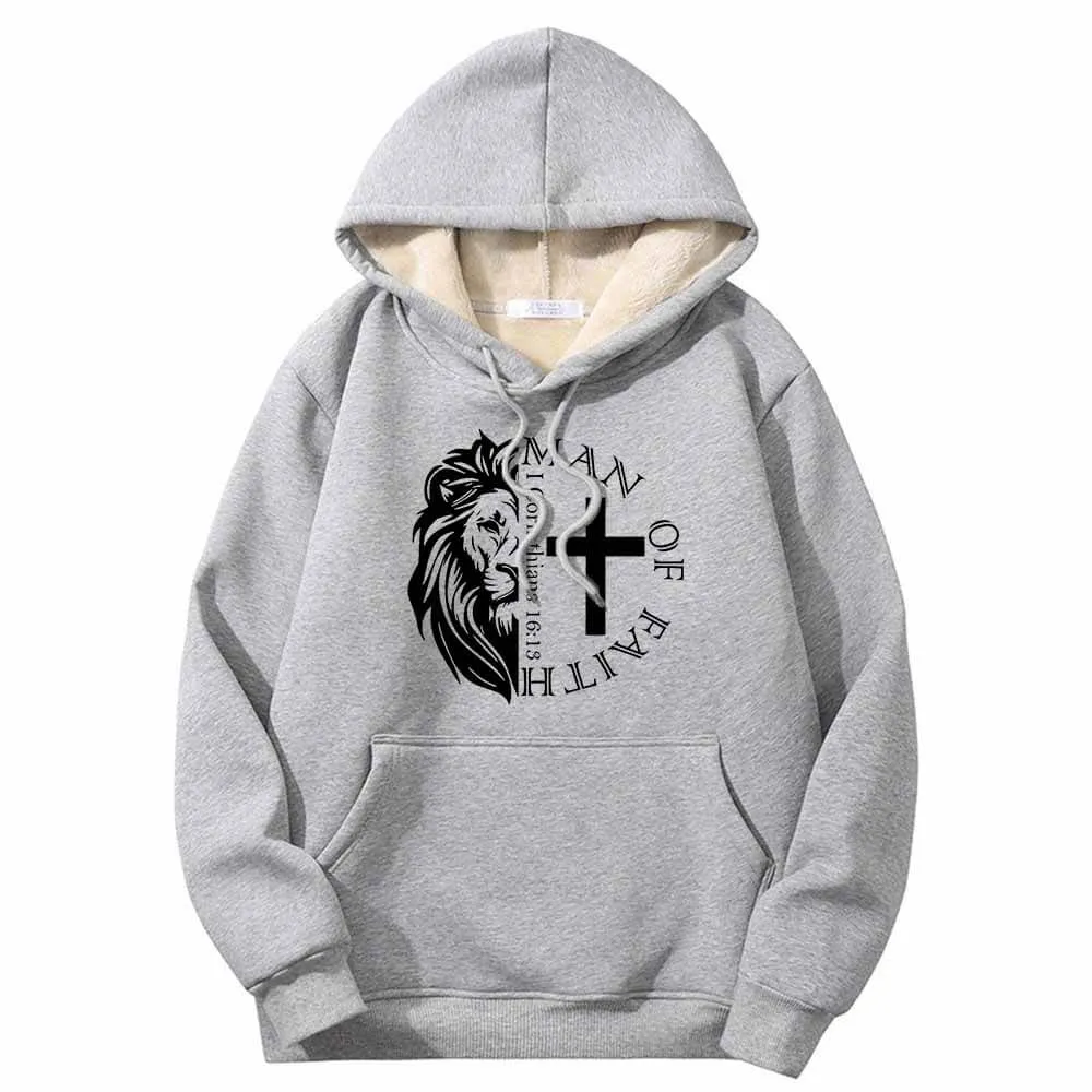 Man Of Faith Lion Cross Crew Collar Fleece Sherpa Hoodie sold by GTHIC product image thumbnail 5