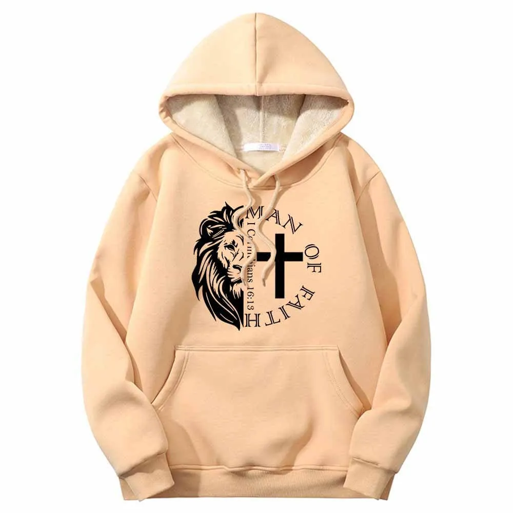 Man Of Faith Lion Cross Crew Collar Fleece Sherpa Hoodie sold by GTHIC product image thumbnail 4