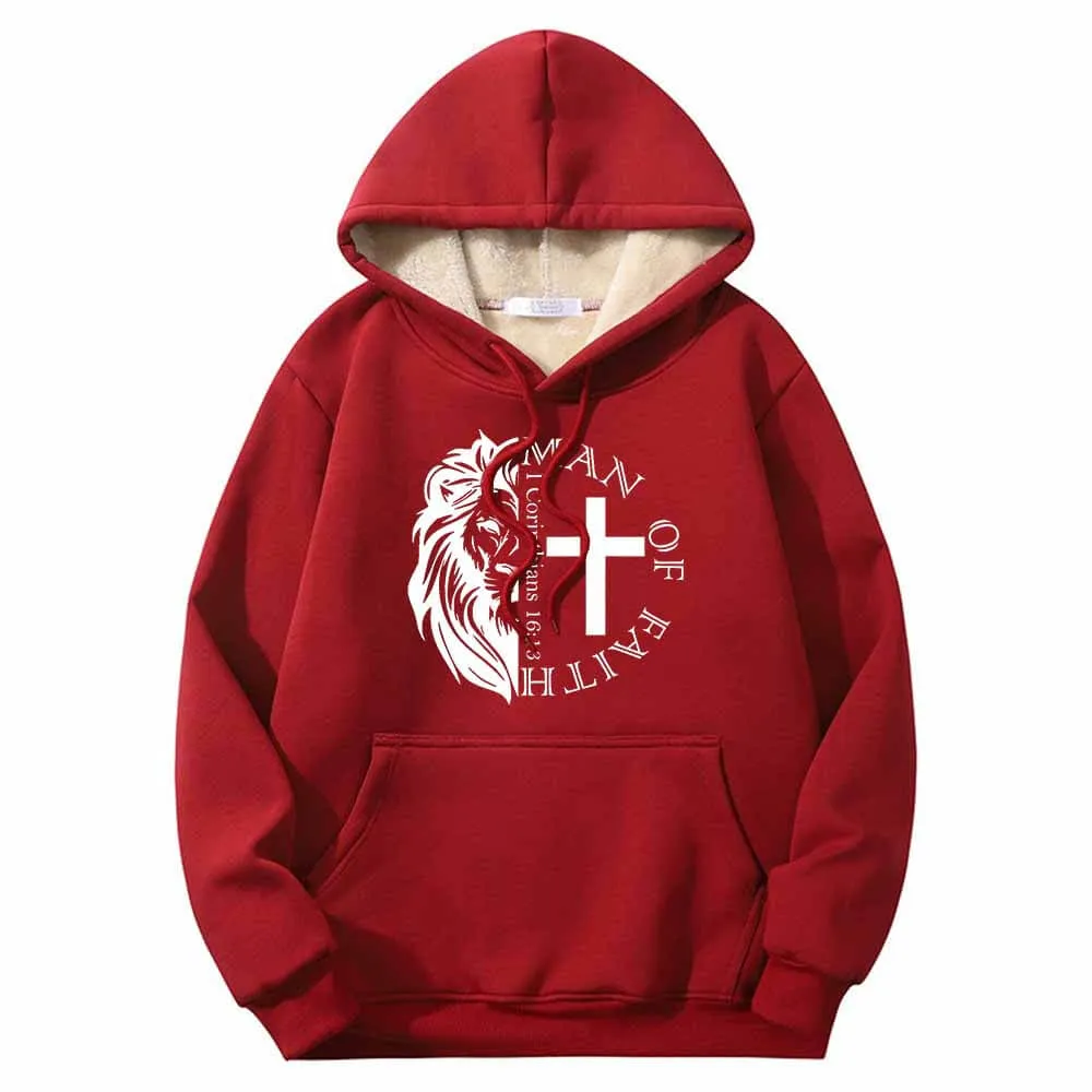 Man Of Faith Lion Cross Crew Collar Fleece Sherpa Hoodie sold by GTHIC product image thumbnail 2