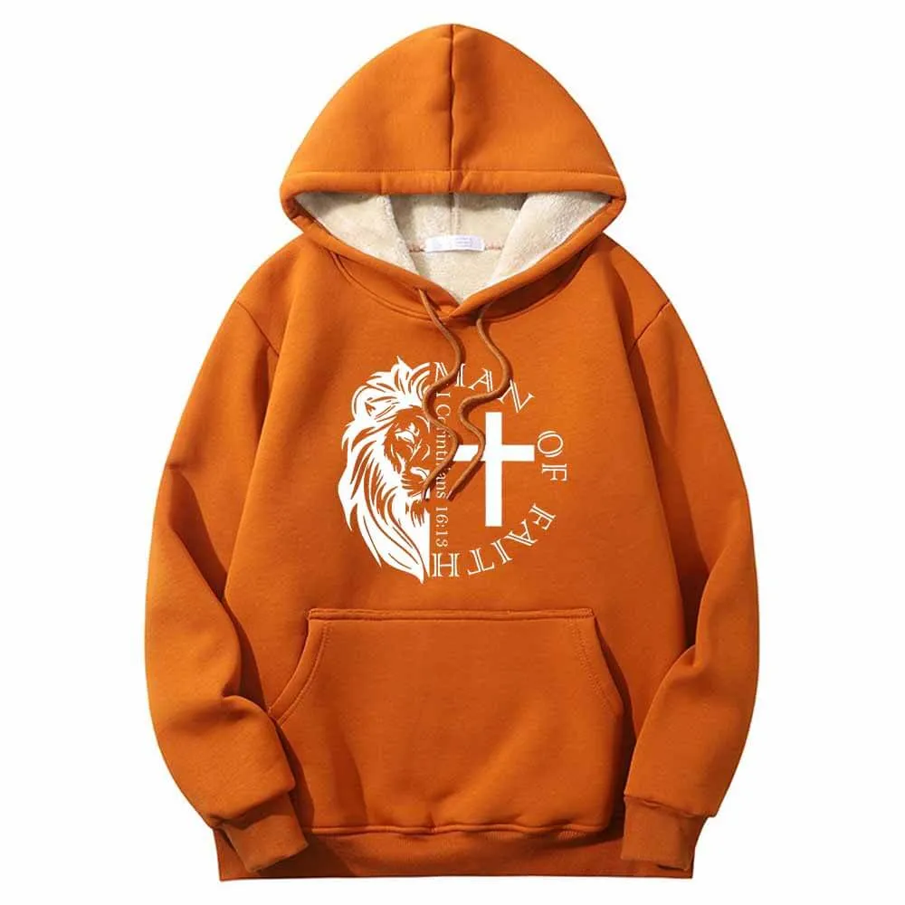 Man Of Faith Lion Cross Crew Collar Fleece Sherpa Hoodie sold by GTHIC product image thumbnail 3
