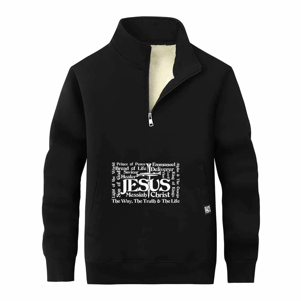 Jesus Cross Christian Stand Collar Zip Fleece Sherpa Sweatshirt sold by GTHIC