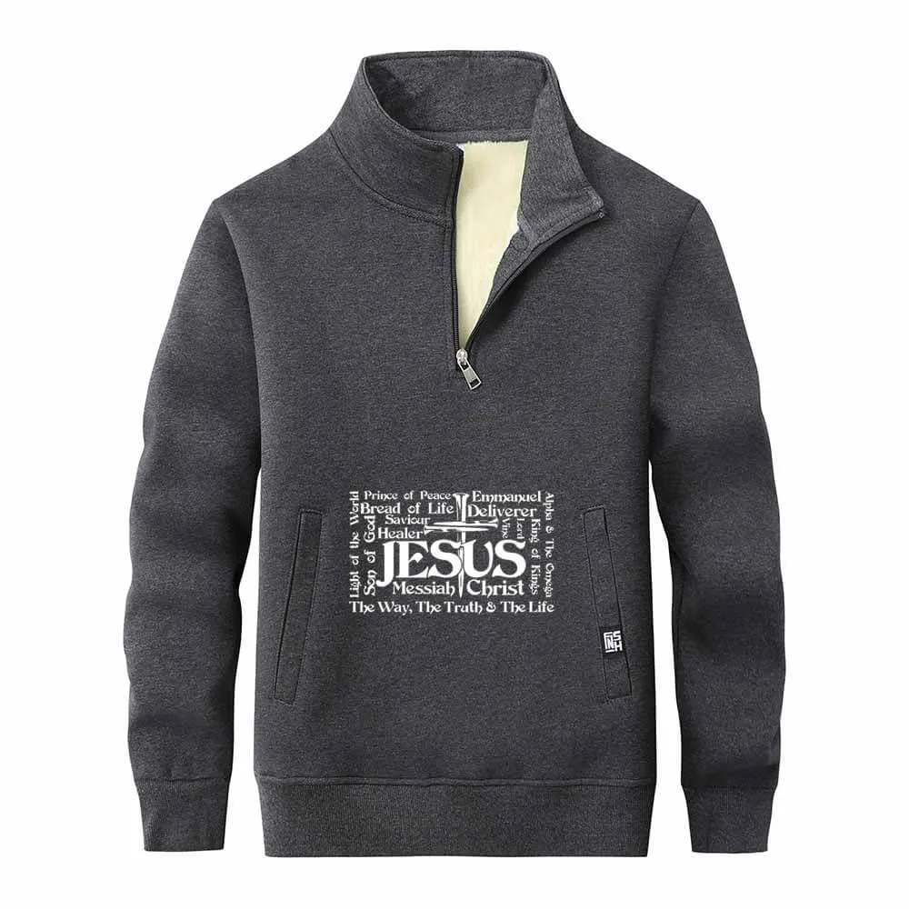 Jesus Cross Christian Stand Collar Zip Fleece Sherpa Sweatshirt sold by GTHIC product image thumbnail 2