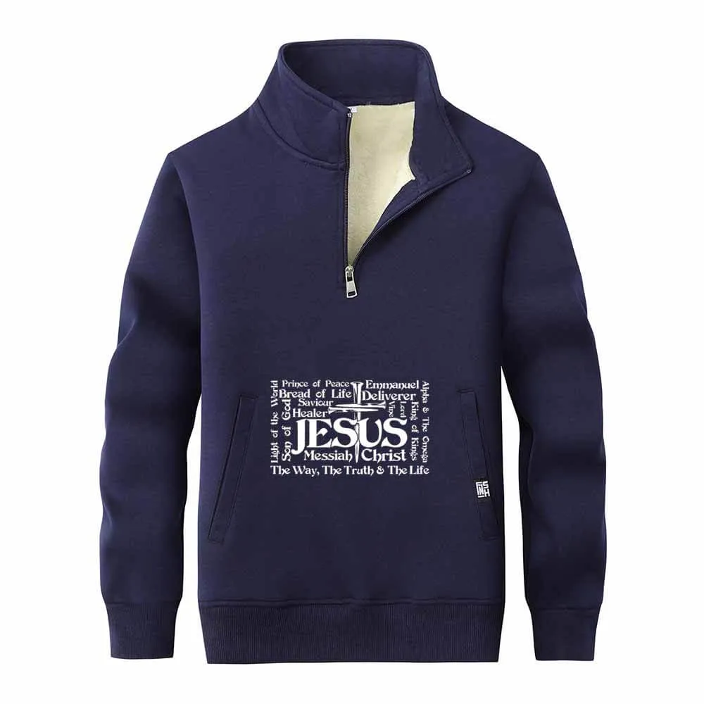 Jesus Cross Christian Stand Collar Zip Fleece Sherpa Sweatshirt sold by GTHIC product image thumbnail 3