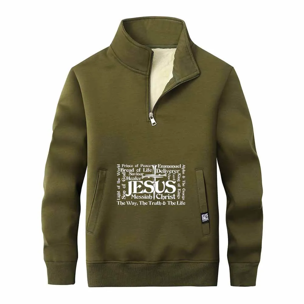 Jesus Cross Christian Stand Collar Zip Fleece Sherpa Sweatshirt sold by GTHIC product image thumbnail 4