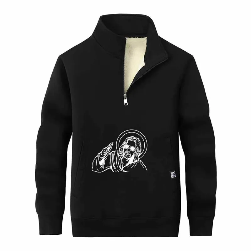 Jesus Wearing Sunglasses Fleece Stand Collar Zip Sweatshirt sold by GTHIC