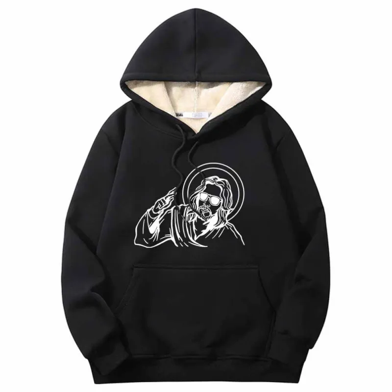 Jesus Wearing Sunglasses Crew Collar Fleece Sherpa Hoodie sold by GTHIC