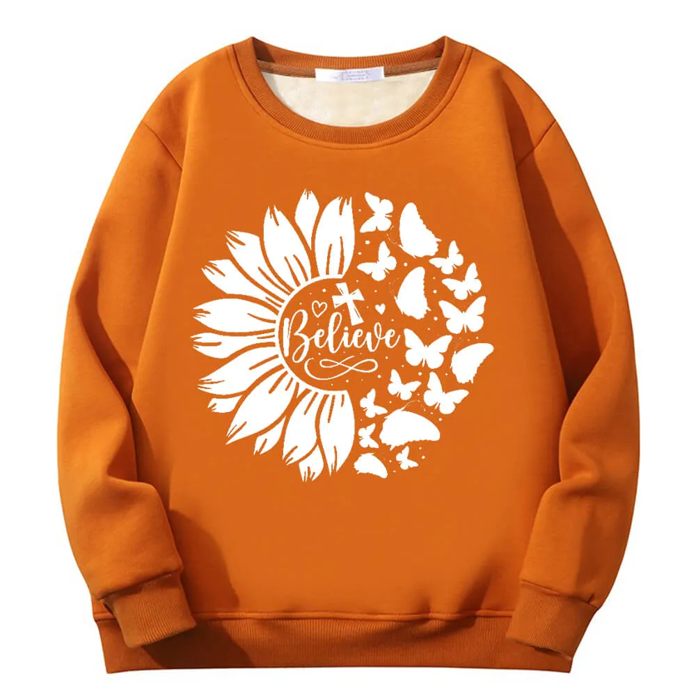 Flower Butterfly Believe Cross Crew Collar Fleece Sherpa Sweatshirt sold by GTHIC product image thumbnail 5