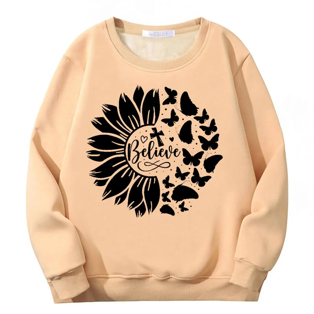 Flower Butterfly Believe Cross Crew Collar Fleece Sherpa Sweatshirt sold by GTHIC product image thumbnail 3