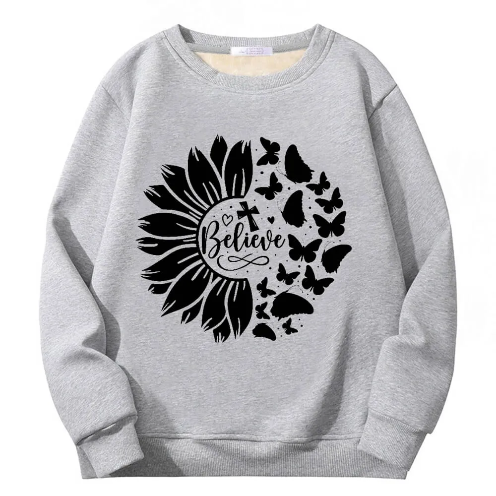 Flower Butterfly Believe Cross Crew Collar Fleece Sherpa Sweatshirt sold by GTHIC product image thumbnail 4