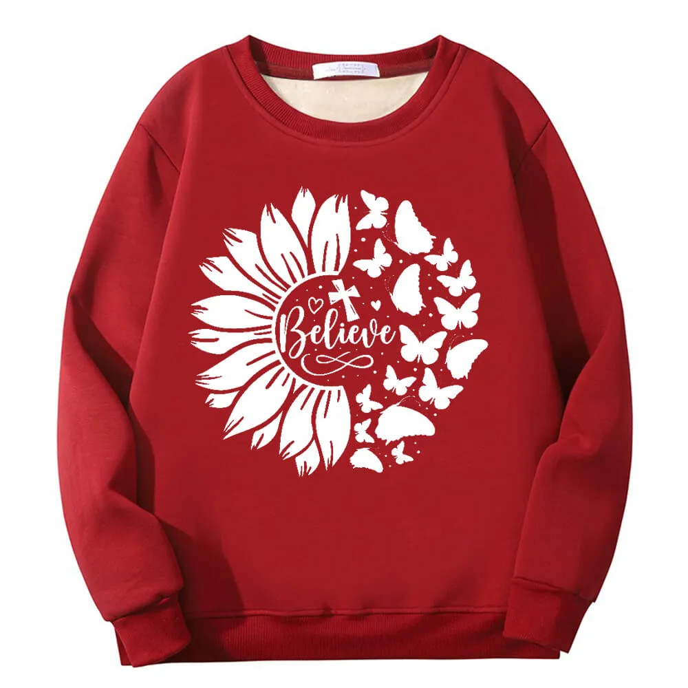 Flower Butterfly Believe Cross Crew Collar Fleece Sherpa Sweatshirt sold by GTHIC product image thumbnail 2