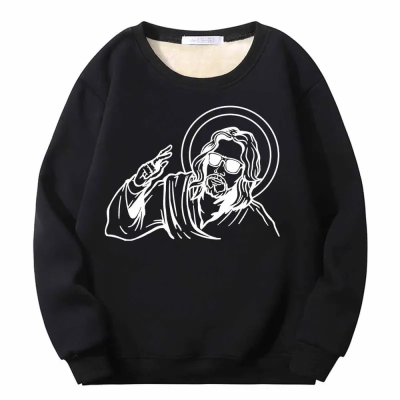 Jesus Wearing Sunglasses Crew Collar Fleece Sherpa Sweatshirt sold by GTHIC
