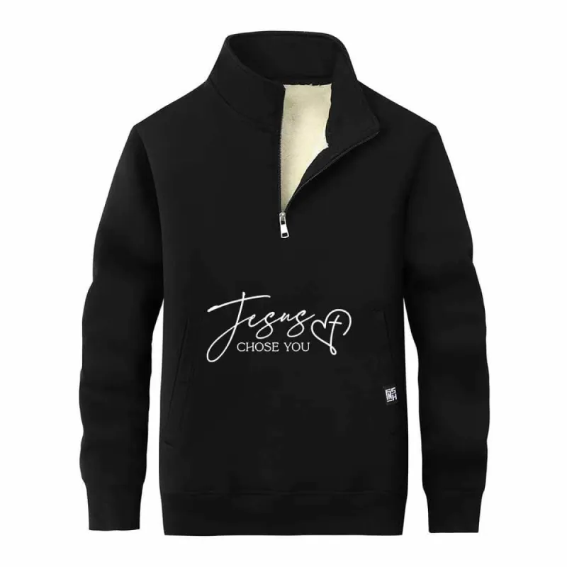 Jesus Chose You Christian Stand Collar Zip Fleece Sherpa Sweatshirt sold by GTHIC