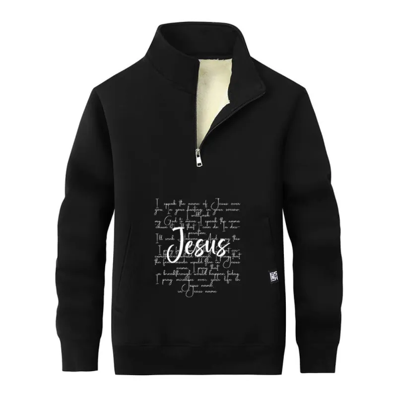 I Speak The Name Of Jesus Stand Collar Zip Fleece Sherpa Sweatshirt sold by GTHIC
