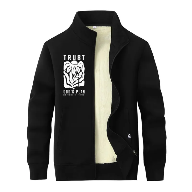 Trust God’s Plan Floral Cross Stand Collar Zip Fleece Sherpa Cardigan sold by GTHIC