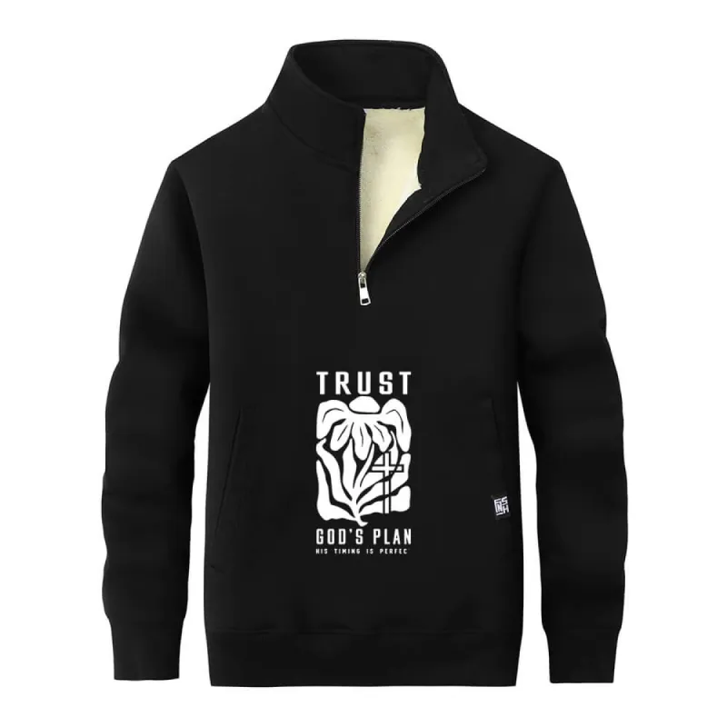 Trust God’s Plan Floral Cross Stand Collar Zip Fleece Sherpa Sweatshirt sold by GTHIC