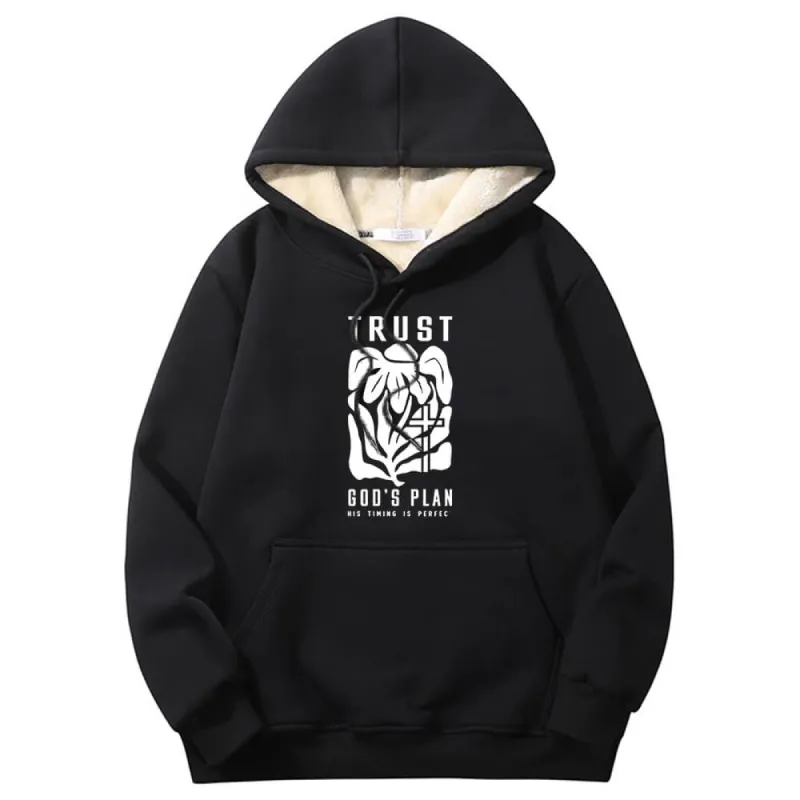 Trust God’s Plan Floral Cross Crew Collar Fleece Sherpa Hoodie sold by GTHIC