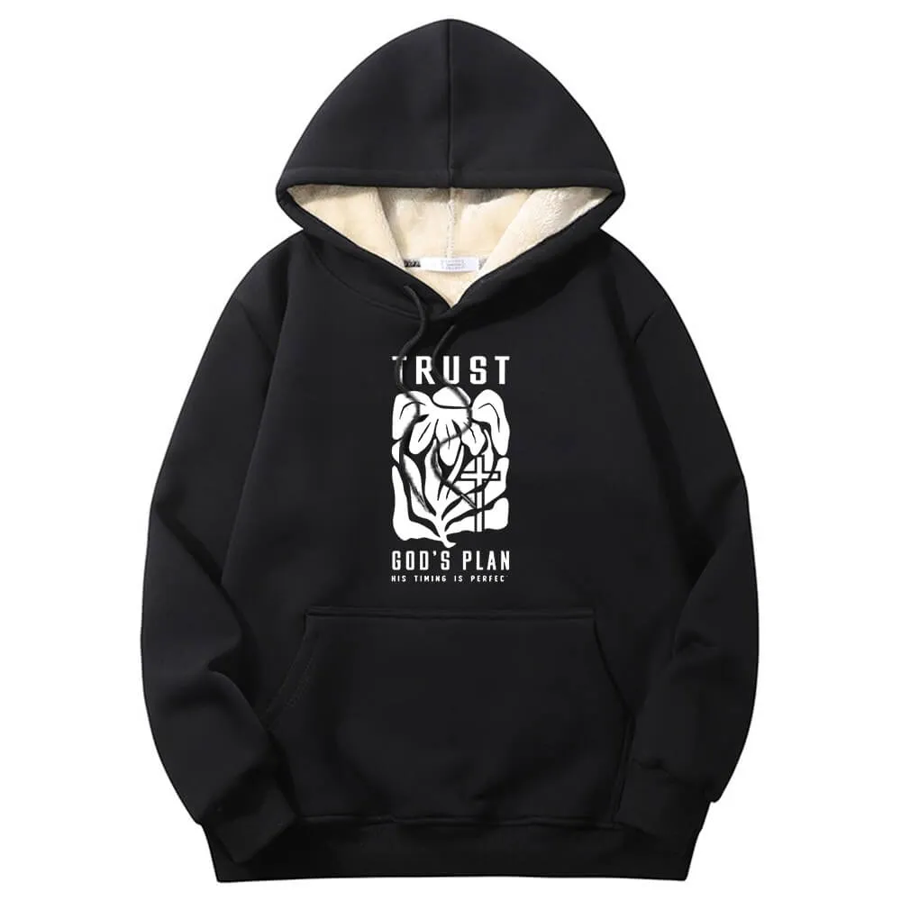 Trust God’s Plan Floral Cross Crew Collar Fleece Sherpa Hoodie sold by GTHIC