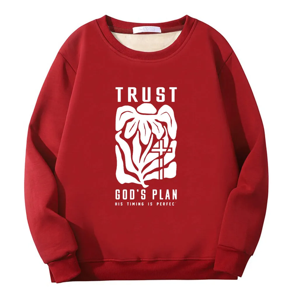 Trust God’s Plan Floral Cross Crew Collar Fleece Sherpa Sweatshirt sold by GTHIC product image thumbnail 2