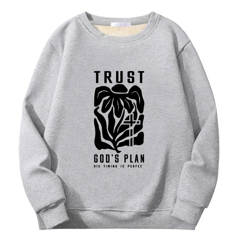 Trust God’s Plan Floral Cross Crew Collar Fleece Sherpa Sweatshirt sold by GTHIC product image thumbnail 5