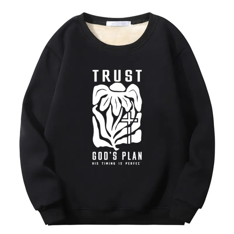 Trust God’s Plan Floral Cross Crew Collar Fleece Sherpa Sweatshirt sold by GTHIC
