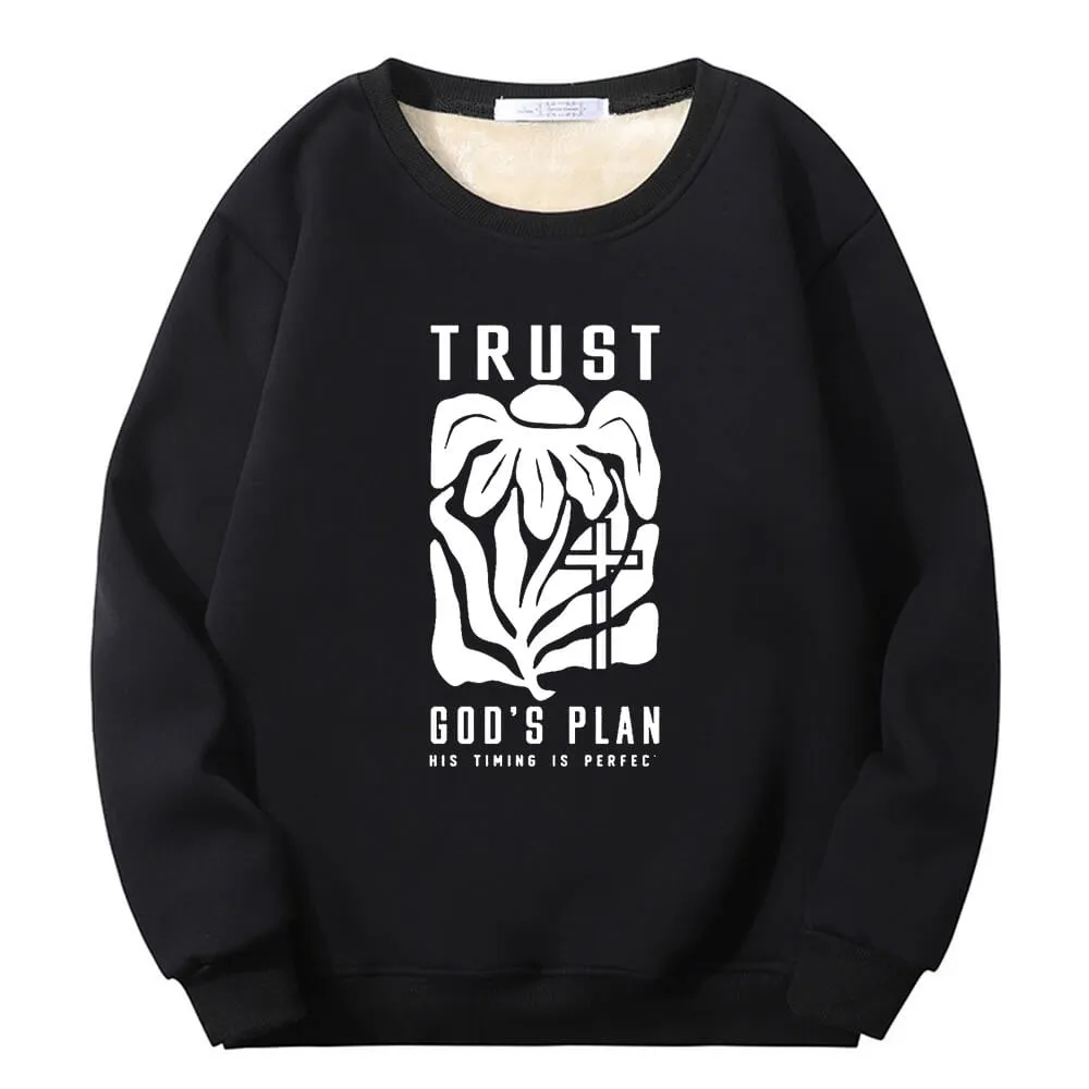 Trust God’s Plan Floral Cross Crew Collar Fleece Sherpa Sweatshirt sold by GTHIC