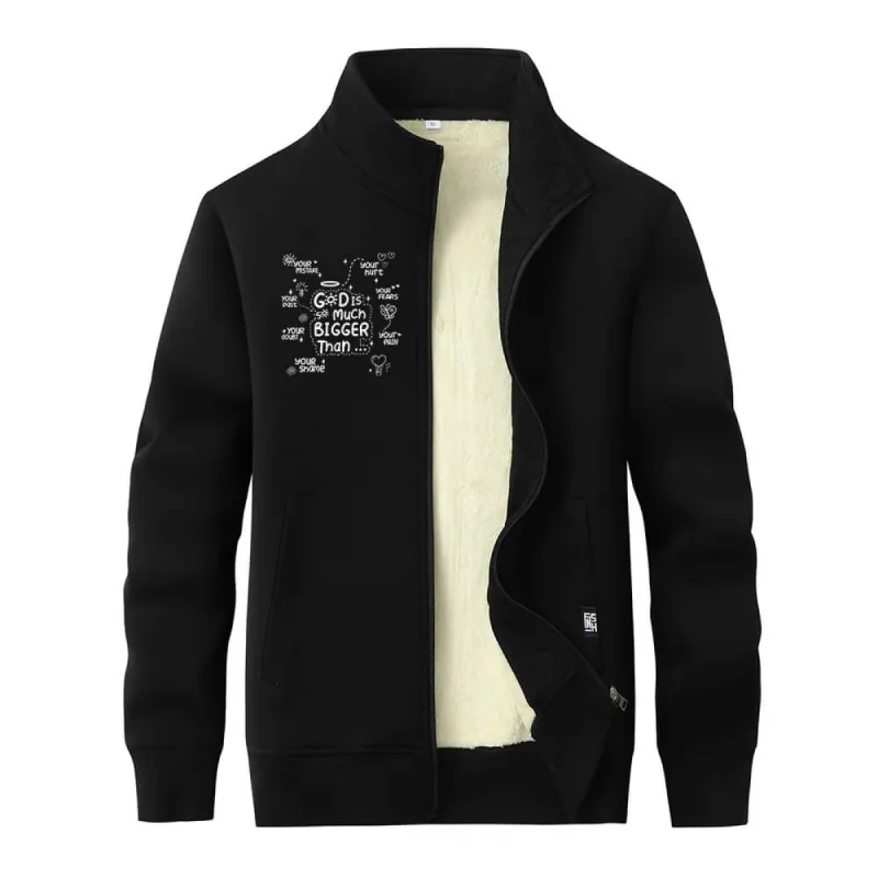 God Is Much Bigger Than Stand Collar Zip Fleece Cardigan sold by GTHIC