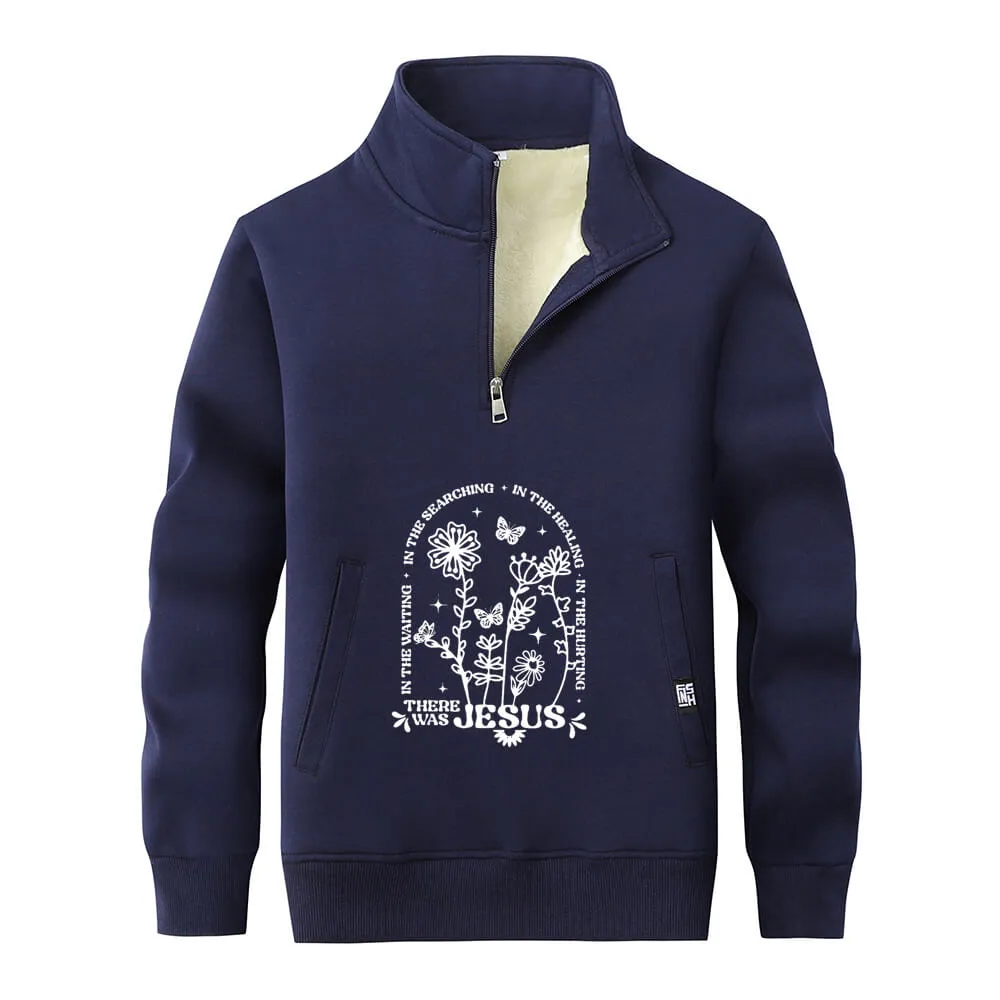 There Was Jesus Flower Stand Collar Zip Fleece Sweatshirt sold by GTHIC product image thumbnail 3