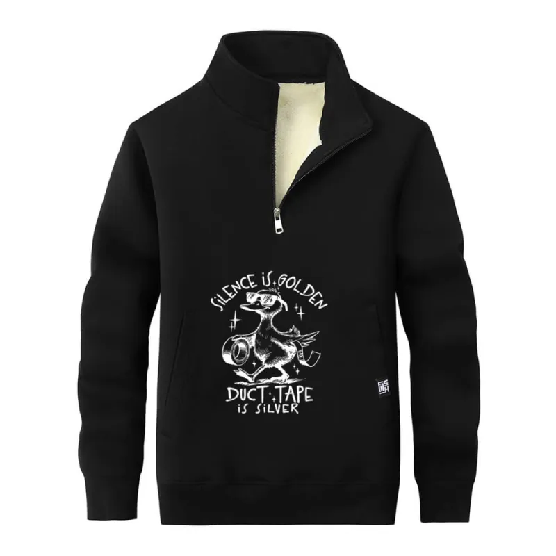Silence Is Golden Stand Collar Zip Fleece Sherpa Sweatshirt sold by GTHIC