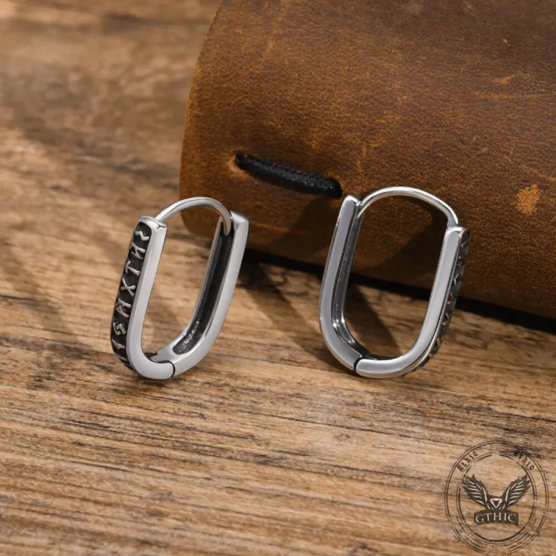U Shaped Viking Runes Stainless Steel Earrings sold by GTHIC