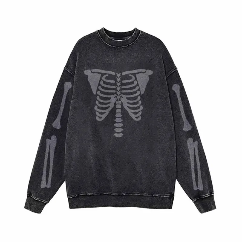 Skeleton Rib Cage Print Vintage Washed Sweatshirt sold by GTHIC