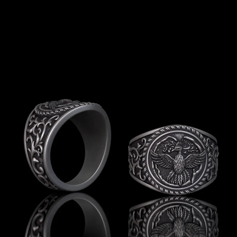 Scrolls Floral Sterling Silver Phoenix Ring sold by GTHIC