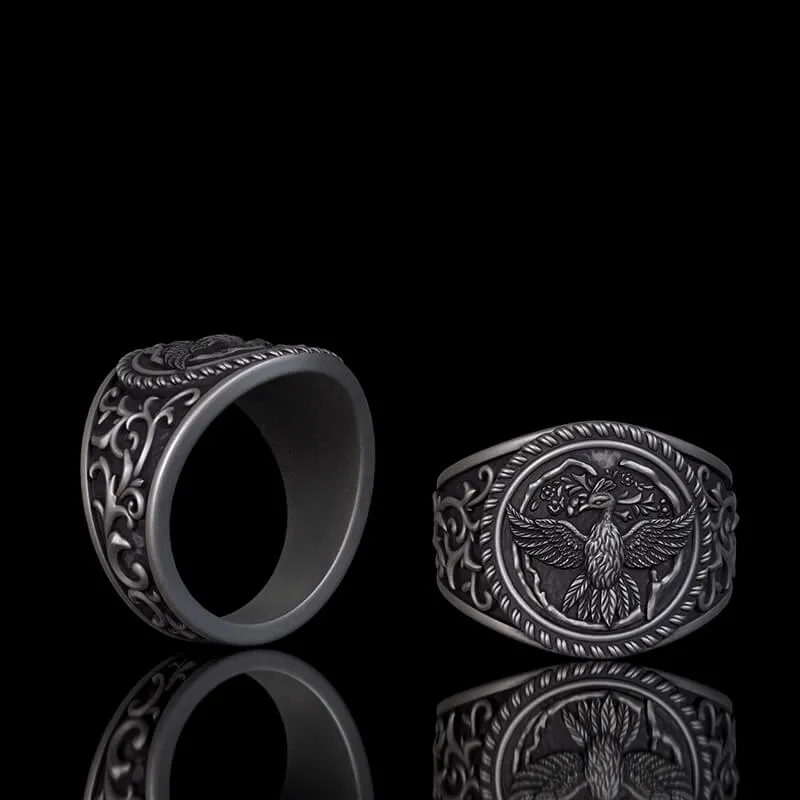 Scrolls Floral Sterling Silver Phoenix Ring sold by GTHIC
