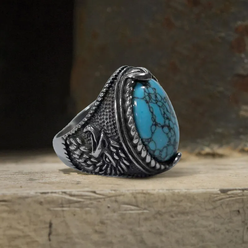 Vintage Turquoise Eagle Pattern Stainless Steel Ring sold by GTHIC