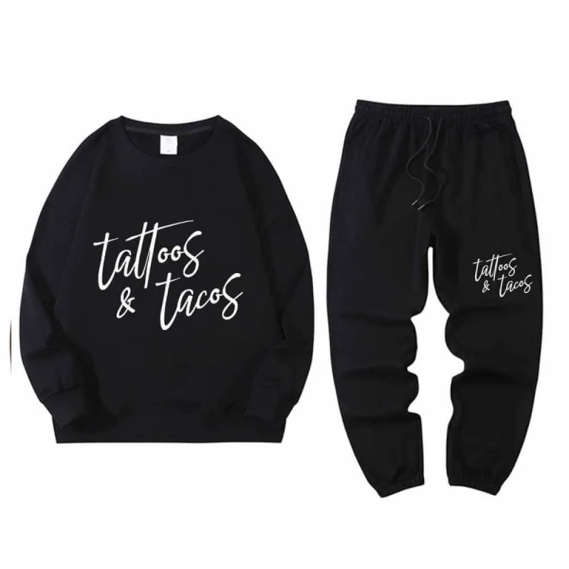 Multicolor Tattoos And Tacos Crew Collar Sweatshirt Pants Set sold by GTHIC