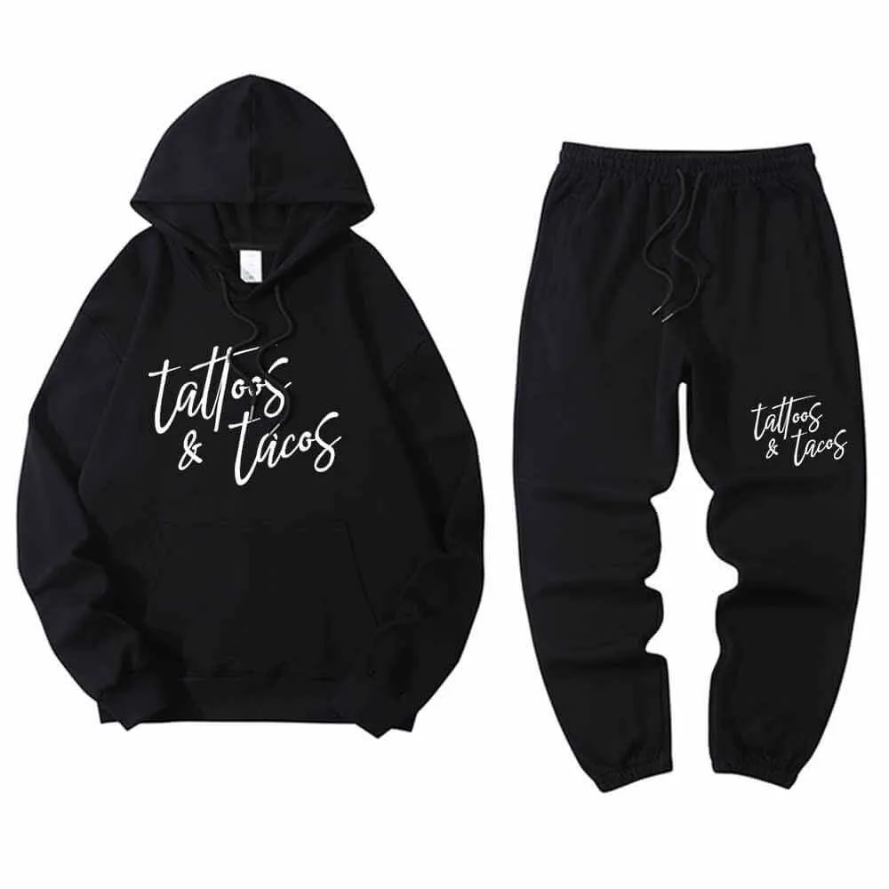 Multicolor Tattoos And Tacos Crew Collar Hoodie Pants Set sold by GTHIC