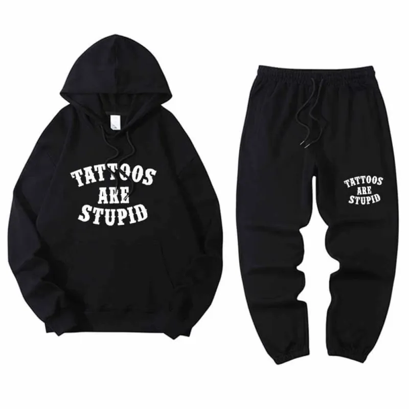 Multicolor Tattoos Are Stupid Crew Collar Hoodie Pants Set sold by GTHIC