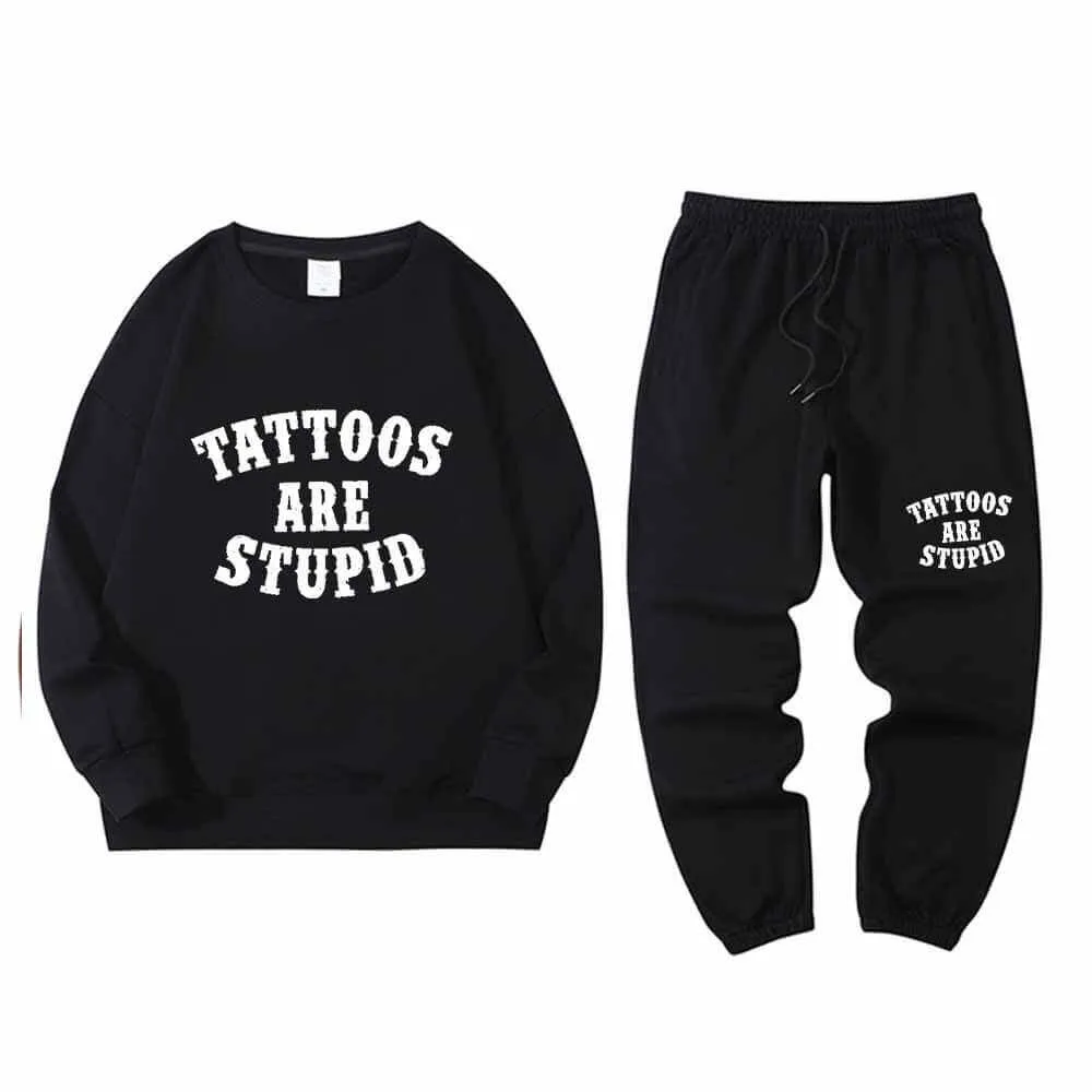 Multicolor Tattoos Are Stupid Crew Collar Sweatshirt Pants Set sold by GTHIC