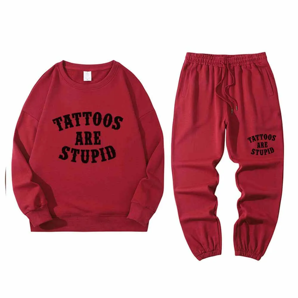 Multicolor Tattoos Are Stupid Crew Collar Sweatshirt Pants Set sold by GTHIC product image thumbnail 3
