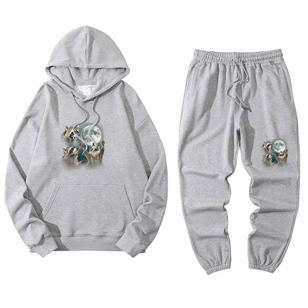 Raccoon Worshiping The Moon Hoodie Pants Set sold by GTHIC product image thumbnail 4